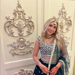 Green lehnga with gold embroidery